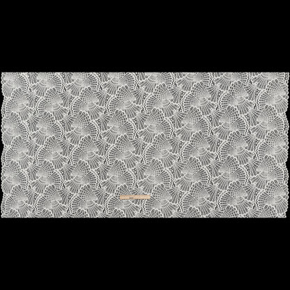 Stretch Raschel Lace with Finished Edges - Ivory Shell Fans Full