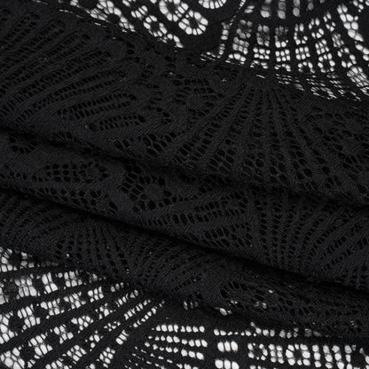 Stretch Raschel Lace with Finished Edges - Black Shell Fans