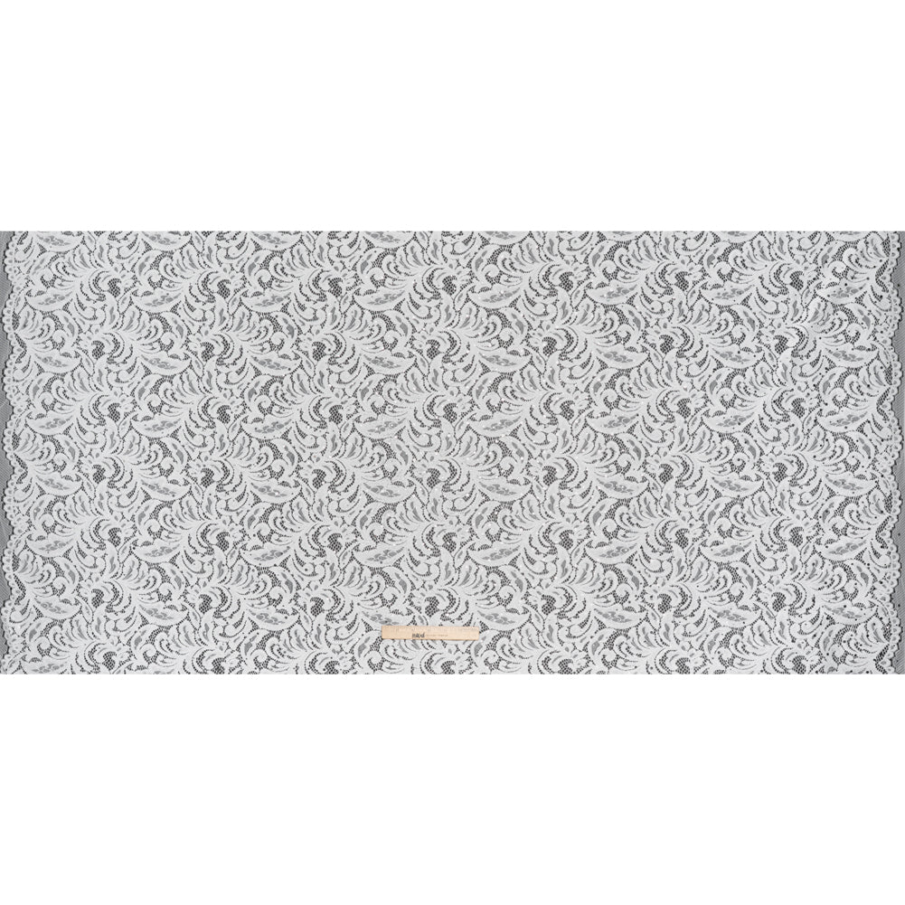 Stretch Raschel Lace with Metallic Spots - Silver and Ivory Fancy Leaves and Flowers