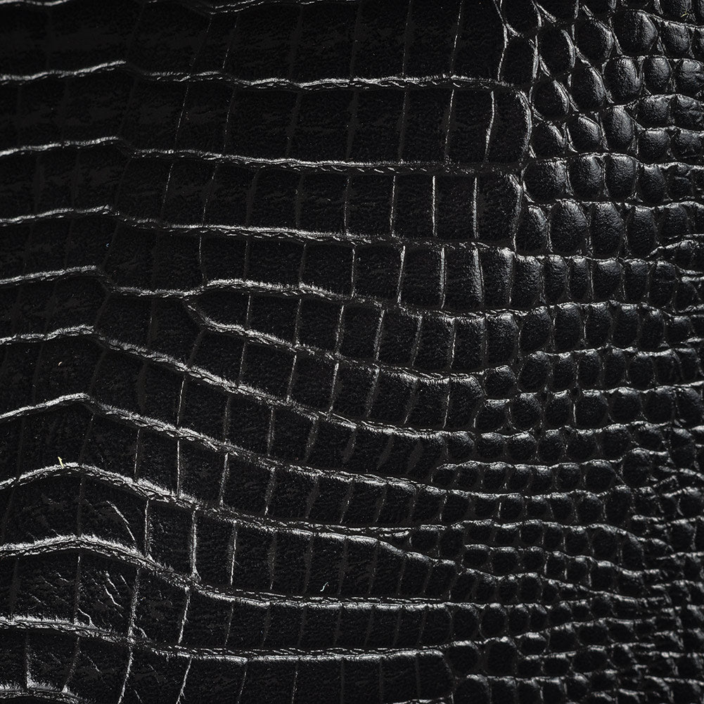 Lorraine Italian Black Semi-Aniline Alligator Embossed Top Grain Cow Leather Hide