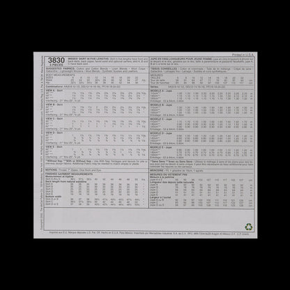 McCall's Skirt Pattern 3830 Size FF Detail