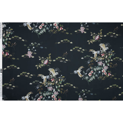 Cotton Voile - Black and Green Birds and Flowers - La Grande Tournee Print - Mood Exclusive Jacques Collection