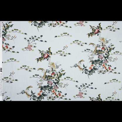 Cotton Voile - White and Green Birds and Flowers - La Grande Tournee Print - Mood Exclusive Jacques Collection