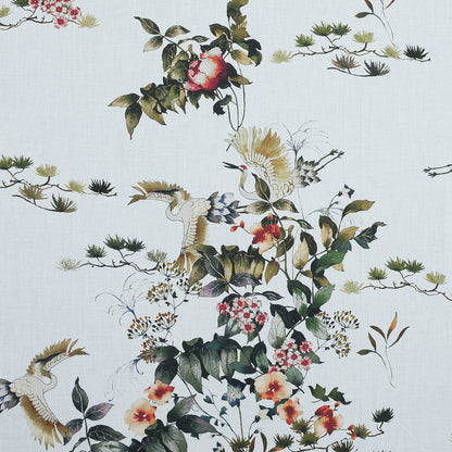 Cotton Voile - White and Green Birds and Flowers - La Grande Tournee Print - Mood Exclusive Jacques Collection