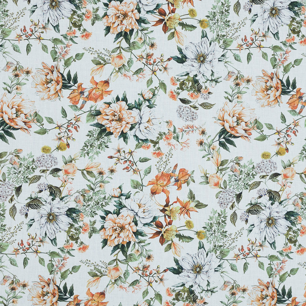 Cotton Voile - Orange and Green Floral - Les Fleurs de L'amour Print - Mood Exclusive Jacques Collection