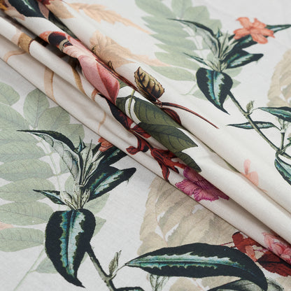 Cotton Voile - Pale Green and Coral Floral - Ile des Orchidees Print - Mood Exclusive Jacques Collection