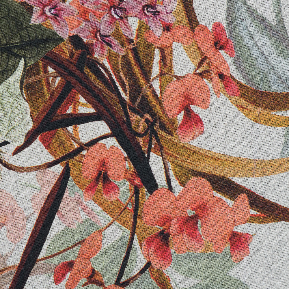 Cotton Voile - Pale Green and Coral Floral - Ile des Orchidees Print - Mood Exclusive Jacques Collection - Detail