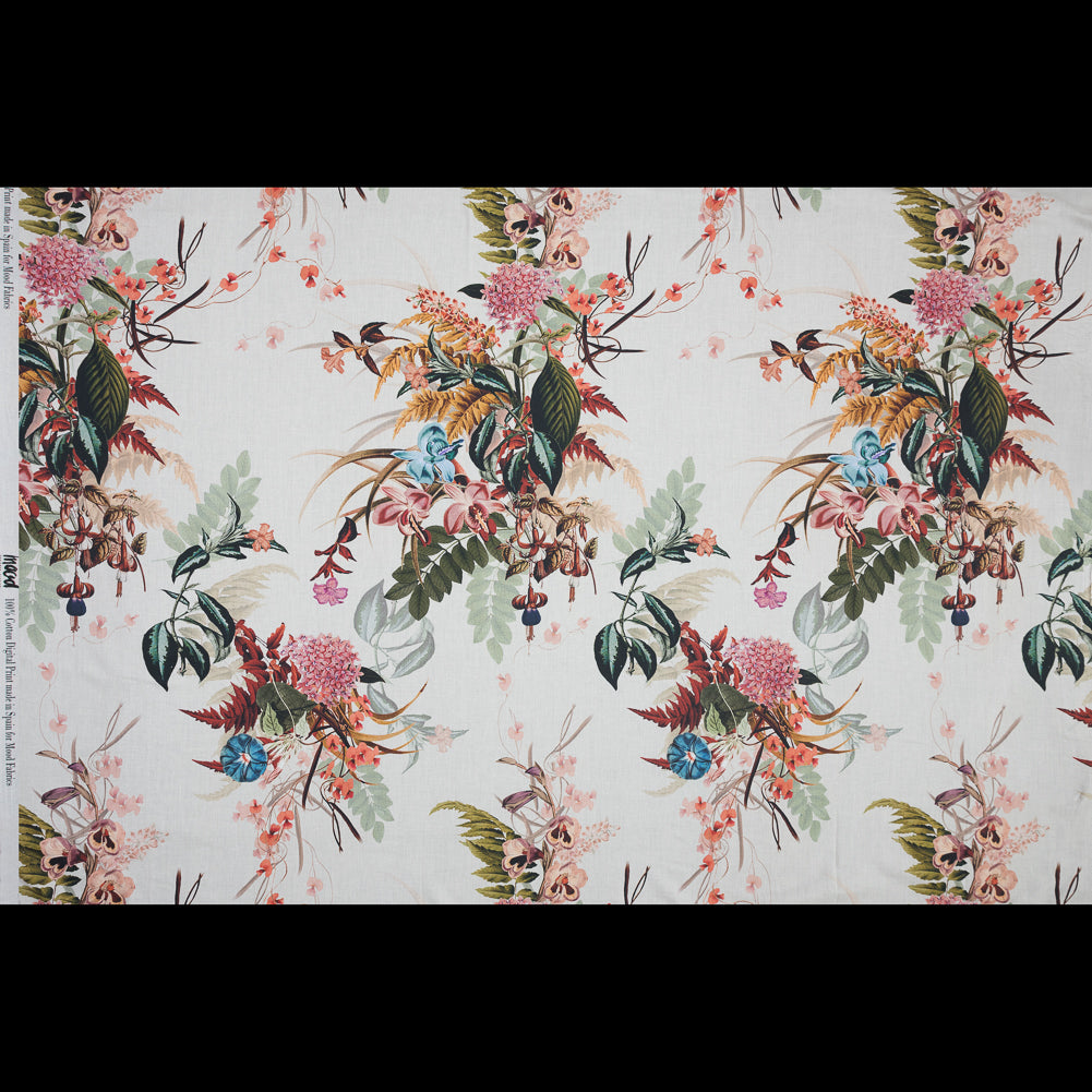 Cotton Voile - Pale Green and Coral Floral - Ile des Orchidees Print - Mood Exclusive Jacques Collection - Full
