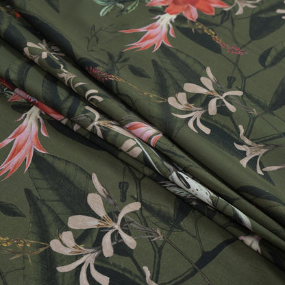 Cotton Voile - Olive Green Flowers and Leaves - Les Tropiques Print - Mood Exclusive Jacques Collection