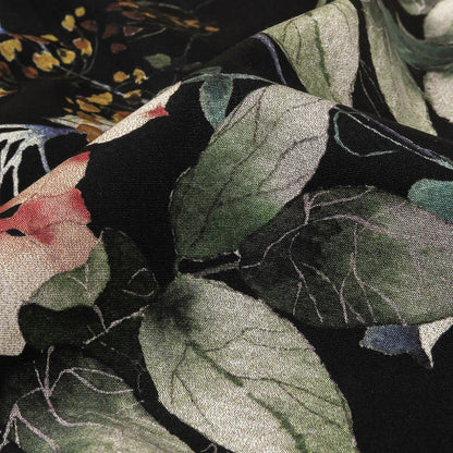Cotton Poplin - Black and Green Birds and Flowers - La Grande Tournee Print - Mood Exclusive Jacques Collection