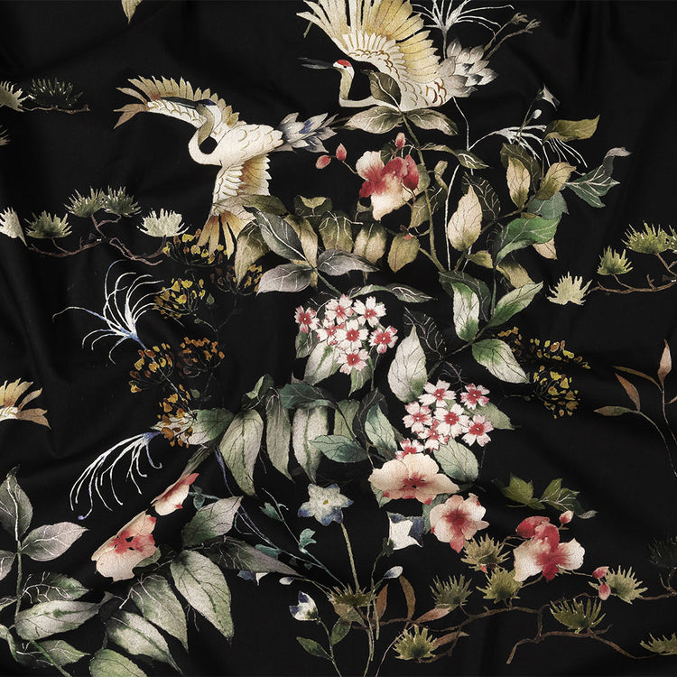 template--25130090922057__main-Cotton Poplin - Black and Green Birds and Flowers - La Grande Tournee Print - Mood Exclusive Jacques Collection