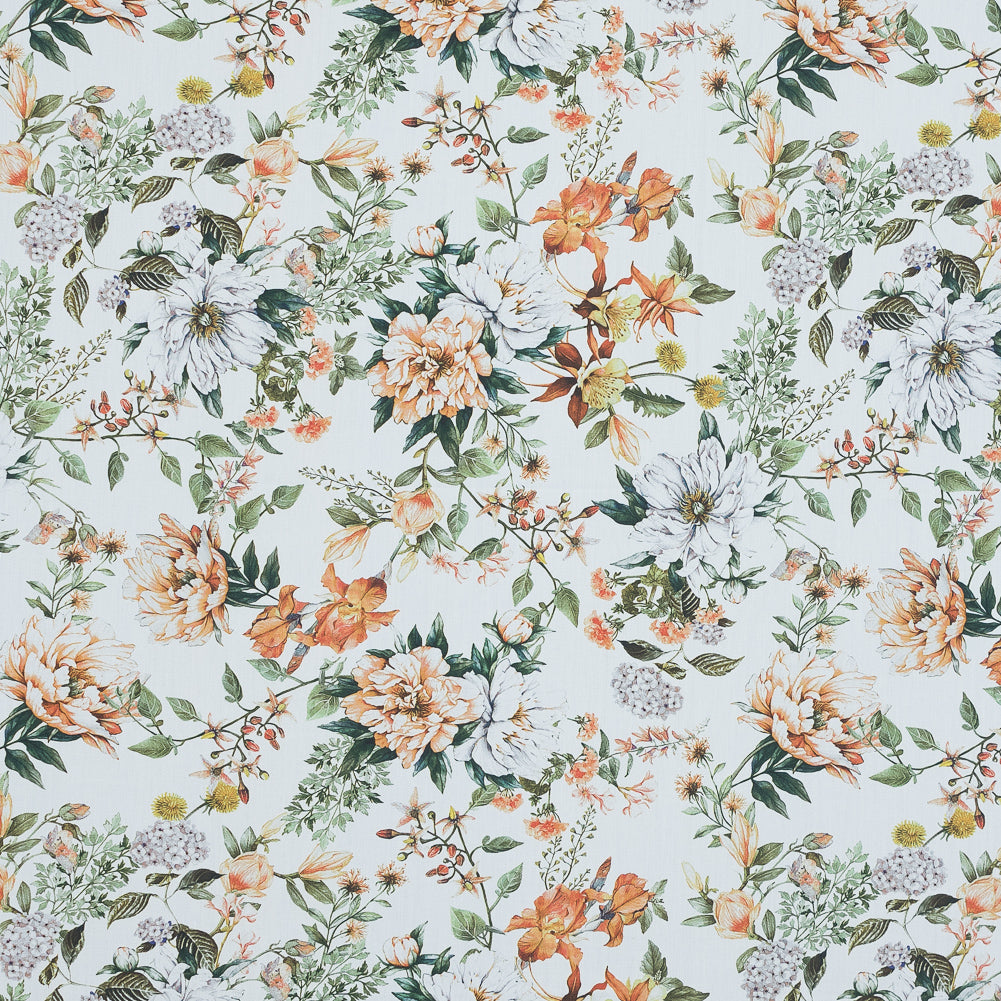 Cotton Poplin - Orange and Green Floral - Les Fleurs de L'amour Print - Mood Exclusive Jacques Collection