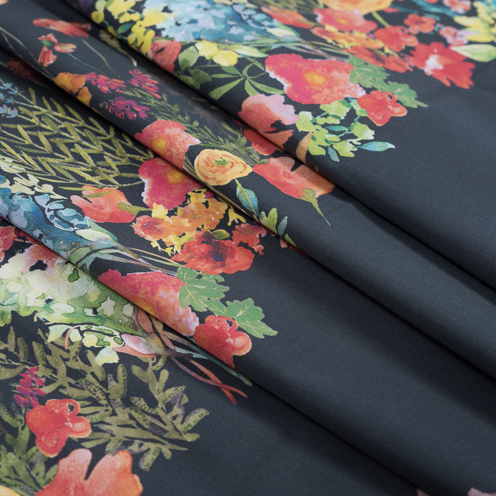 Cotton Poplin Panel - Midnight Blue Floral Band - Promenade au Pavot Print - Mood Exclusive Jacques Collection