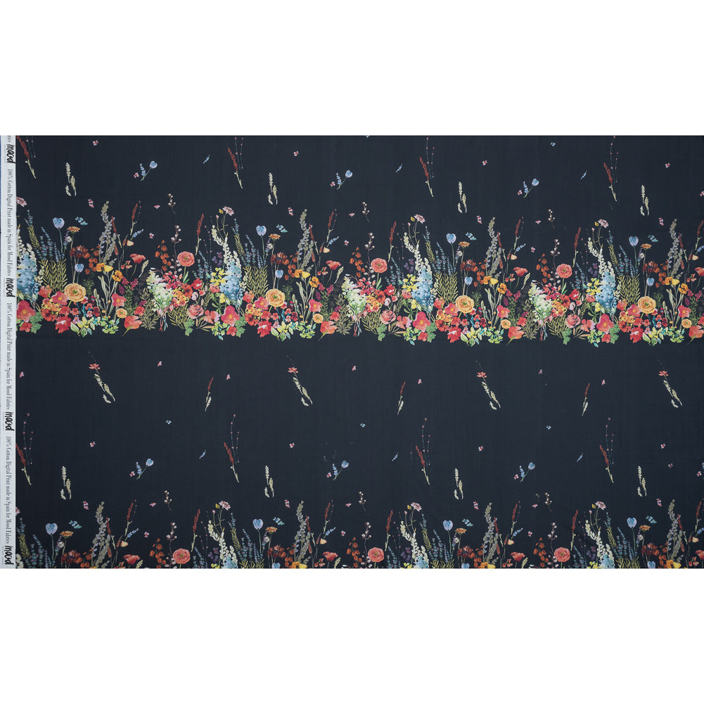 Cotton Poplin Panel - Midnight Blue Floral Band - Promenade au Pavot Print - Mood Exclusive Jacques Collection