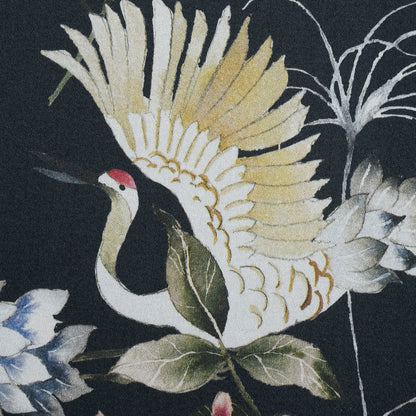 Stretch Cotton Sateen - Black and Green Birds and Flowers - La Grande Tournee Print - Mood Exclusive Jacques Collection