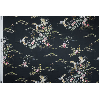 Stretch Cotton Sateen - Black and Green Birds and Flowers - La Grande Tournee Print - Mood Exclusive Jacques Collection