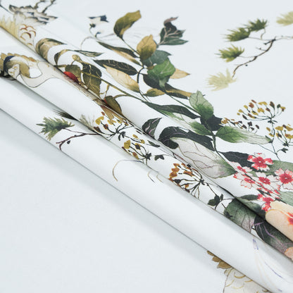 Stretch Cotton Sateen - White and Green Birds and Flowers - La Grande Tournee Print - Mood Exclusive Jacques Collection