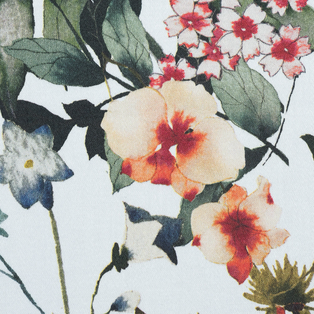 Stretch Cotton Sateen - White and Green Birds and Flowers - La Grande Tournee Print - Mood Exclusive Jacques Collection