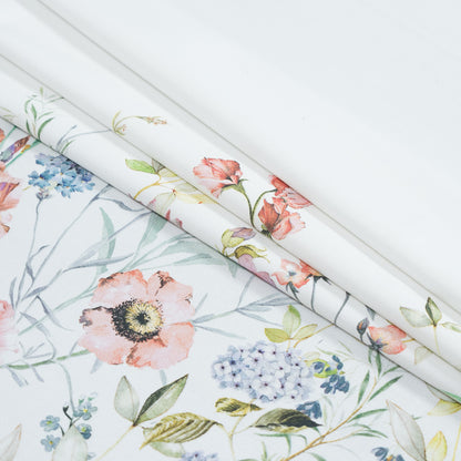 Stretch Cotton Sateen - White Floral Border - La Marche des Fleurs Print - Mood Exclusive Jacques Collection