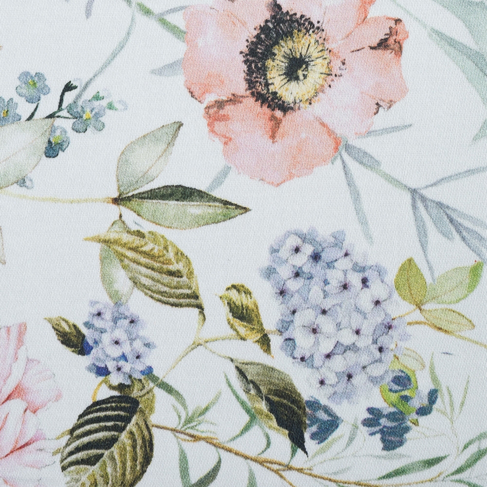 Stretch Cotton Sateen - White Floral Border - La Marche des Fleurs Print - Mood Exclusive Jacques Collection