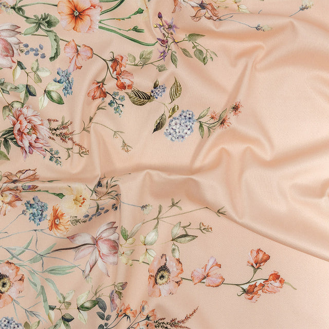 Stretch Cotton Sateen - Pink Floral Border - La Marche des Fleurs Print - Mood Exclusive Jacques Collection