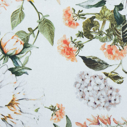 Satén de algodón elástico - Naranja y verde - Estampado Les Fleurs de L'amour - Colección Jacques exclusiva de Mood