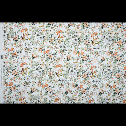 Satén de algodón elástico - Naranja y verde - Estampado Les Fleurs de L'amour - Colección Jacques exclusiva de Mood