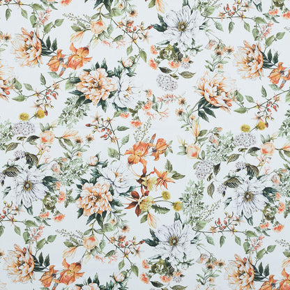 Stretch Cotton Sateen - Orange and Green - Les Fleurs de L'amour Print - Mood Exclusive Jacques Collection