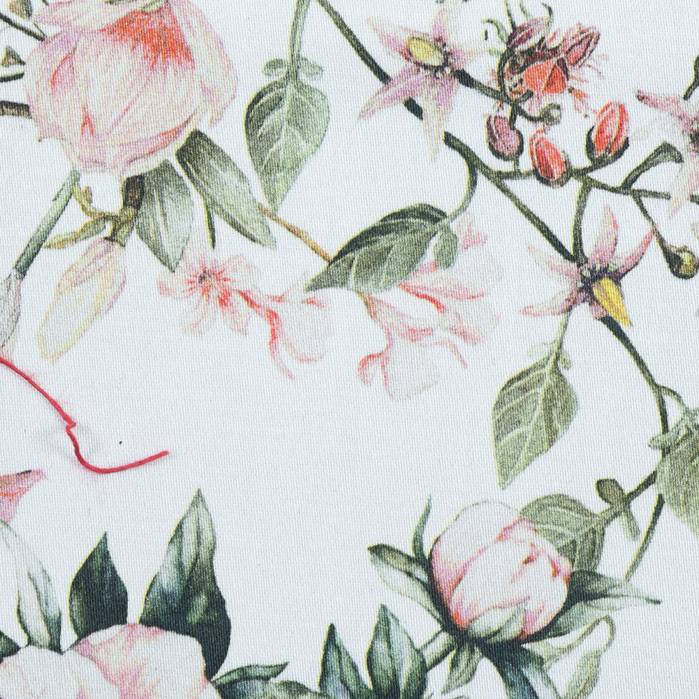 Stretch Cotton Sateen - Pink and Green - Les Fleurs de L'amour Print - Mood Exclusive Jacques Collection