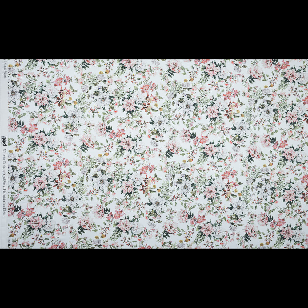 Stretch Cotton Sateen - Pink and Green - Les Fleurs de L'amour Print - Mood Exclusive Jacques Collection