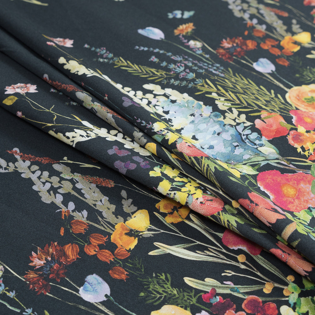 Stretch Cotton Sateen Panel - Midnight Blue Floral Band - Promenade au Pavot Print - Mood Exclusive Jacques Collection