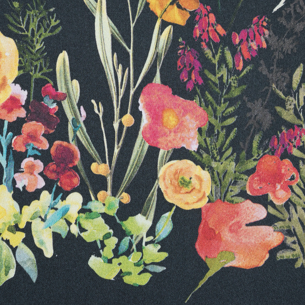 Stretch Cotton Sateen Panel - Midnight Blue Floral Band - Promenade au Pavot Print - Mood Exclusive Jacques Collection