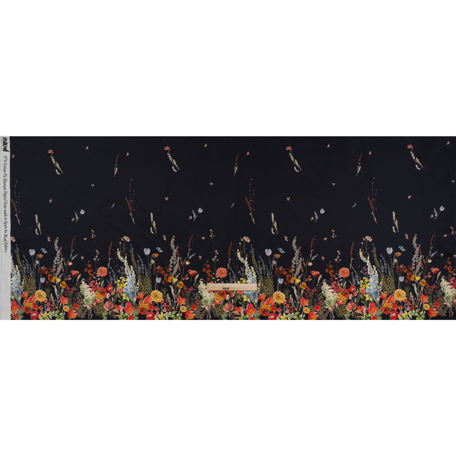 Stretch Cotton Sateen Panel - Midnight Blue Floral Band - Promenade au Pavot Print - Mood Exclusive Jacques Collection - Full