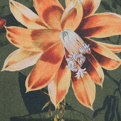 Stretch Cotton Sateen - Olive Green Flowers and Leaves - Les Tropiques Print - Mood Exclusive Jacques Collection
