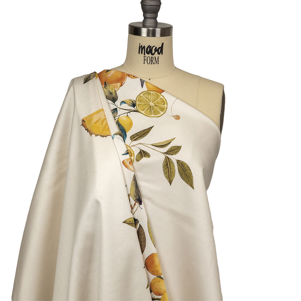 Stretch Cotton Sateen - Yellow and Green Fruit Vine - Panier de Fruits Print - Mood Exclusive Jacques Collection