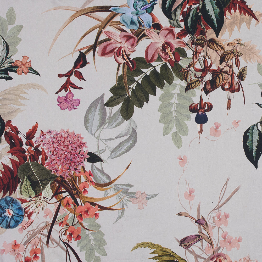 Mood Exclusive Ile des Orchidees Olive and Red Stretch Cotton Sateen