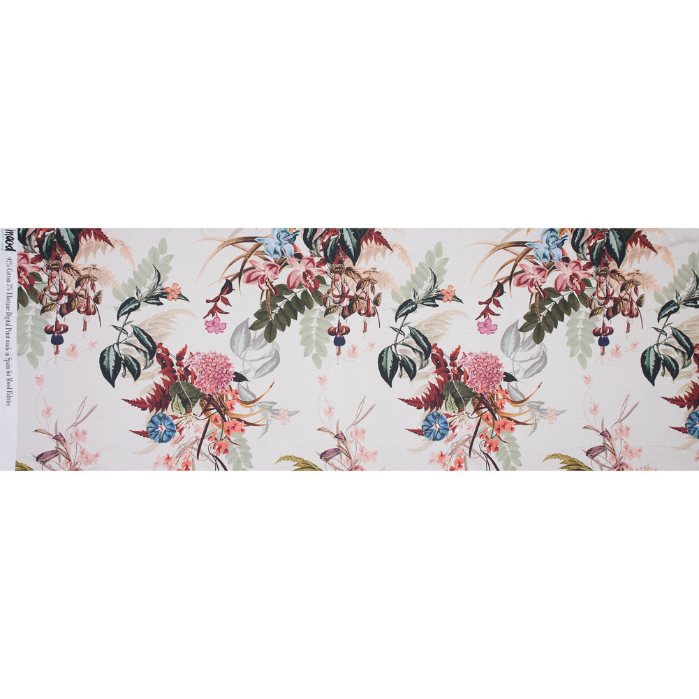 Mood Exclusive Ile des Orchidees Olive and Red Stretch Cotton Sateen
