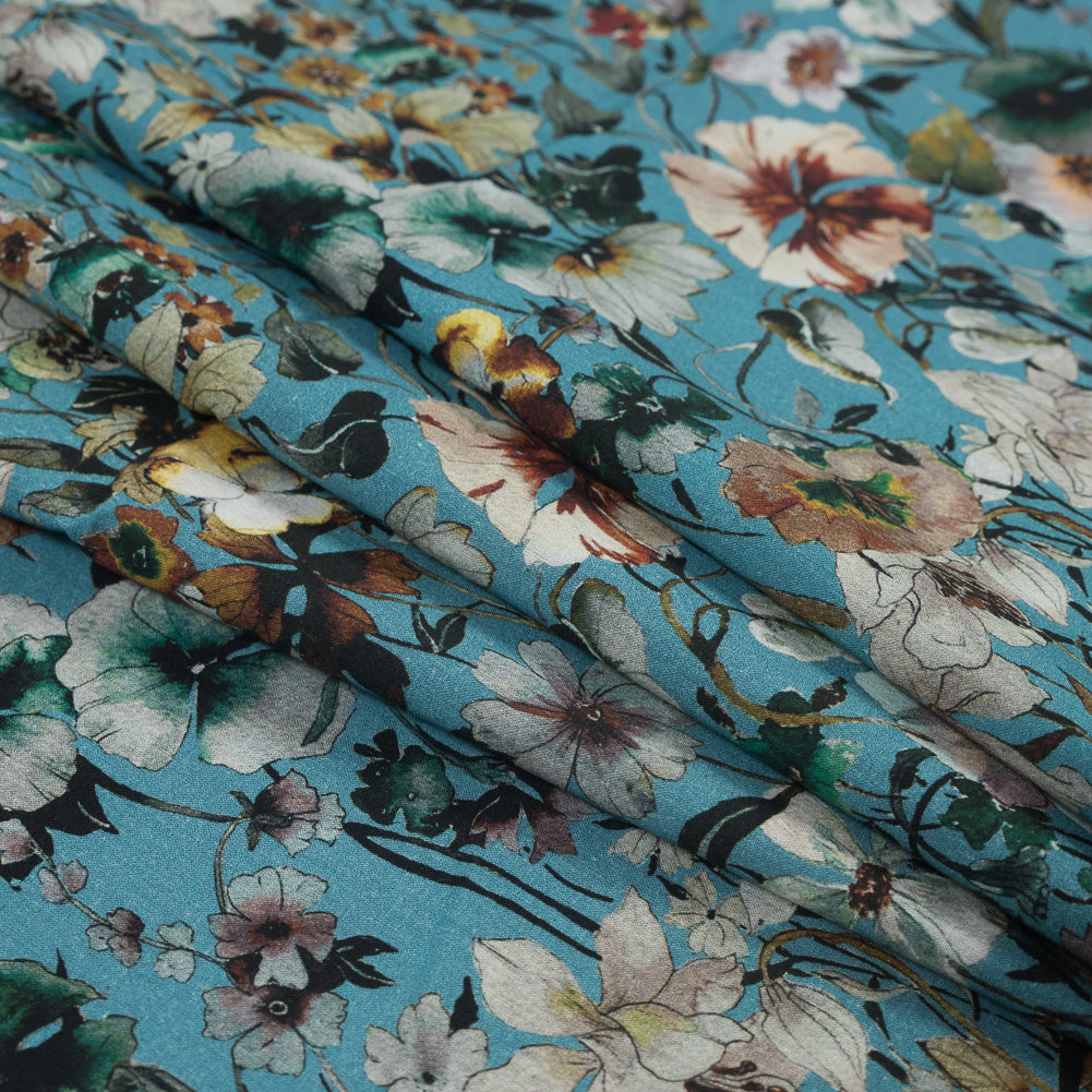 Cotton Voile - Blue Floral - Passing of Adonis Print - Mood Exclusive Gaia Collection - Folded