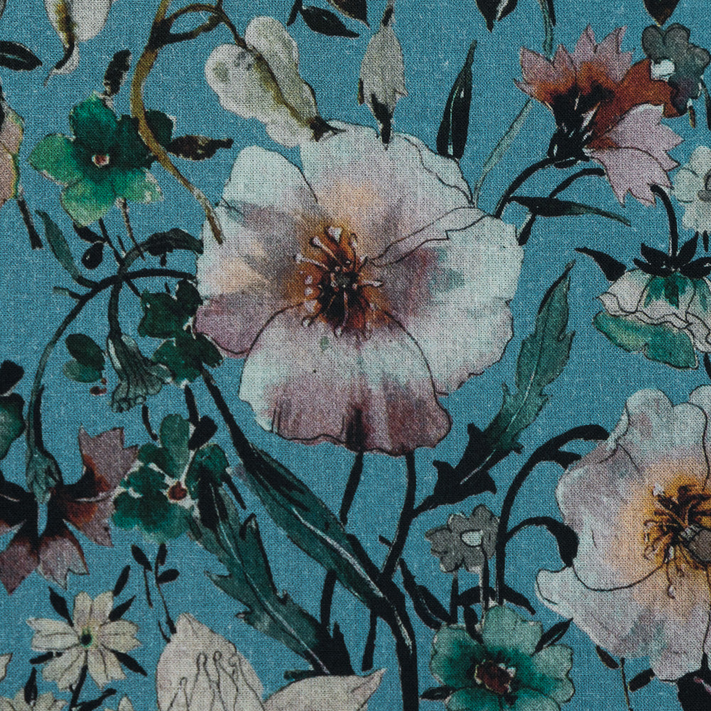Cotton Voile - Blue Floral - Passing of Adonis Print - Mood Exclusive Gaia Collection - Detail