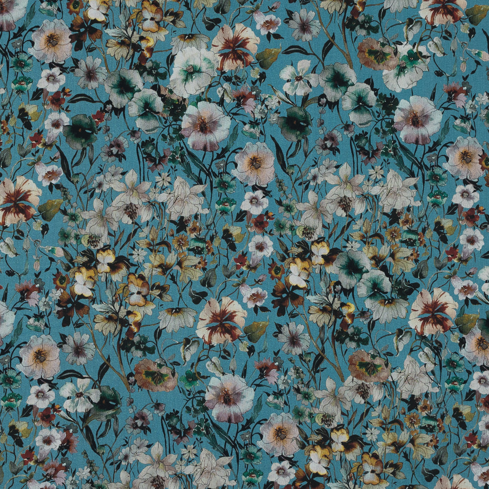 Cotton Voile - Blue Floral - Passing of Adonis Print - Mood Exclusive Gaia Collection