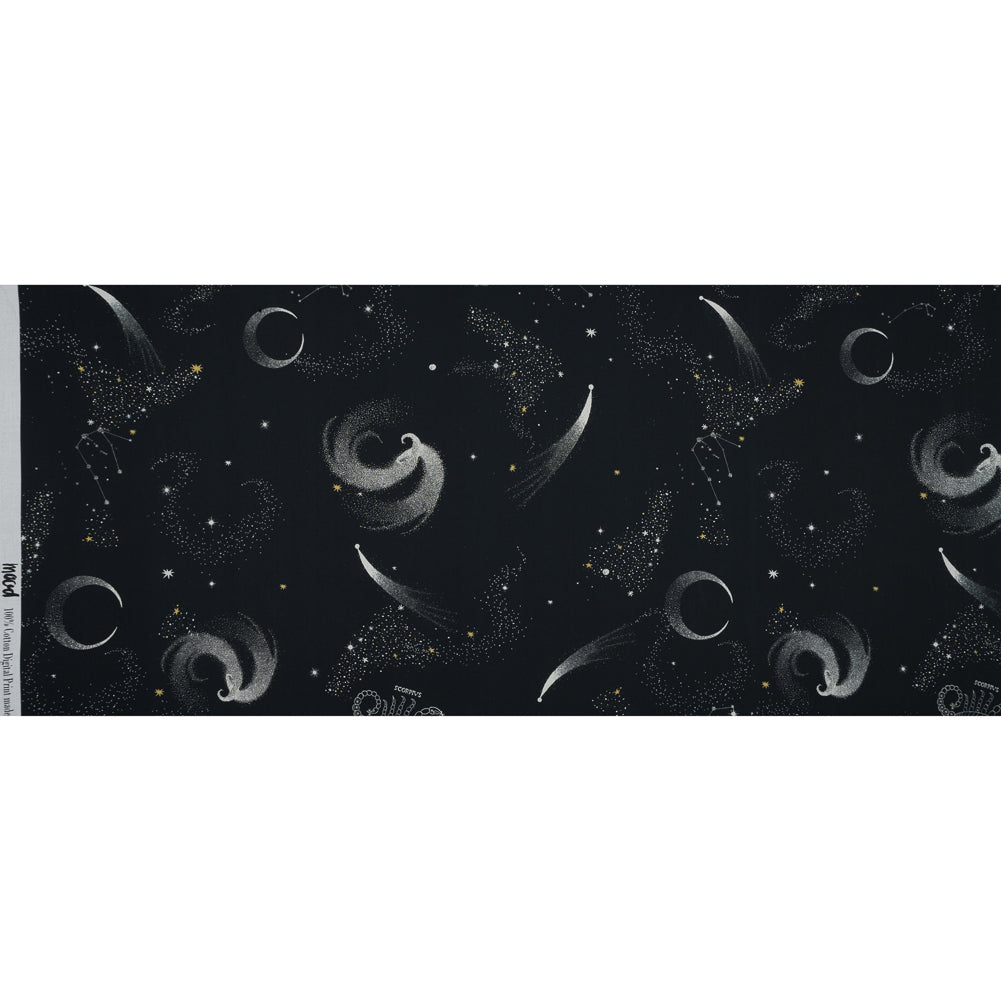 Cotton Voile - Black Celestial - Path of Apollo Print - Mood Exclusive Gaia Collection - Full