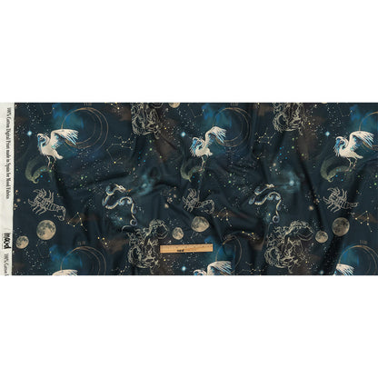 Cotton Voile - Navy Celestial Birds - Apollo's Disguise Print - Mood Exclusive Gaia Collection