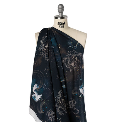 Cotton Voile - Navy Celestial Birds - Apollo's Disguise Print - Mood Exclusive Gaia Collection Drape