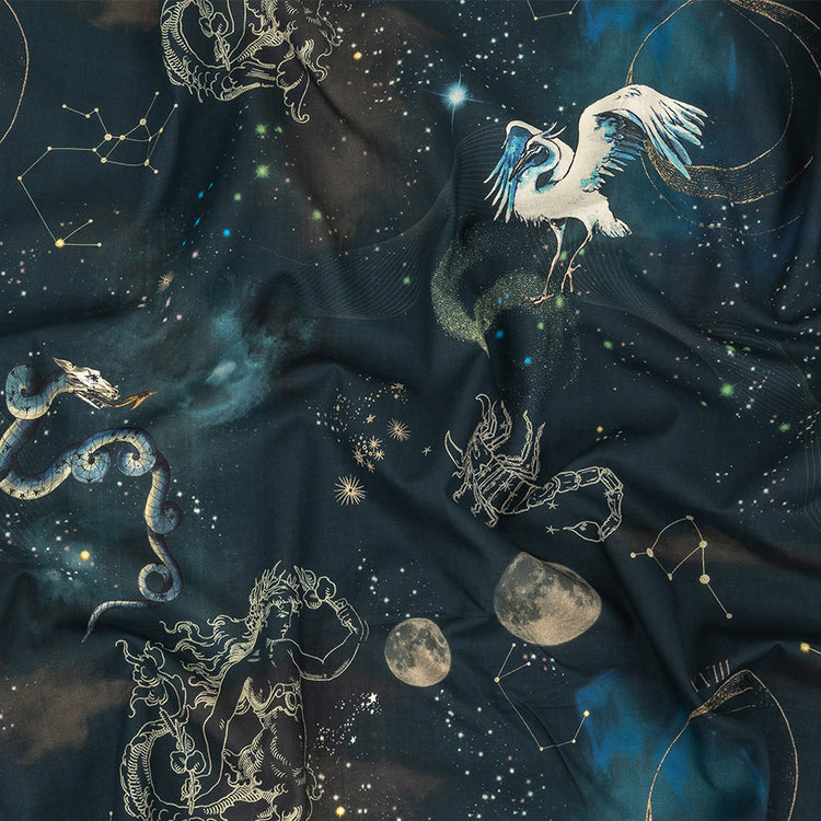 template--25130090922057__main-Cotton Voile - Navy Celestial Birds - Apollo's Disguise Print - Mood Exclusive Gaia Collection