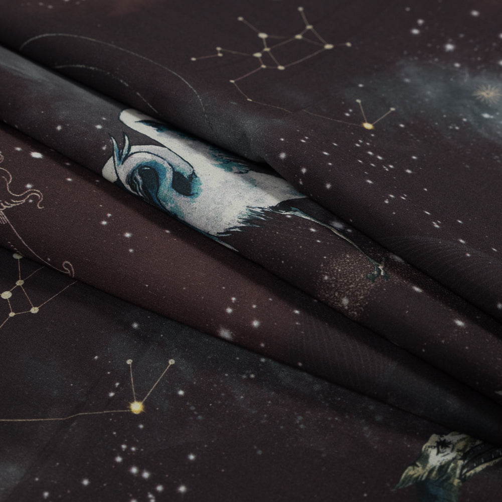 Cotton Voile - Burgundy Celestial Birds - Apollo's Disguise Burgundy Print - Mood Exclusive Gaia Collection - Folded