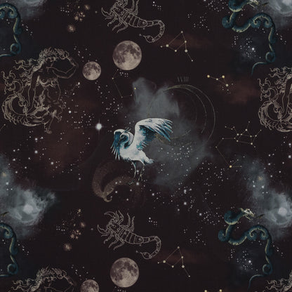 Cotton Voile - Burgundy Celestial Birds - Apollo's Disguise Burgundy Print - Mood Exclusive Gaia Collection