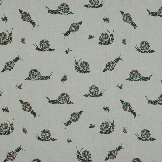 Cotton Voile - White Floral Snails - The Snail's Bounty Print - Mood Exclusive Gaia Collection