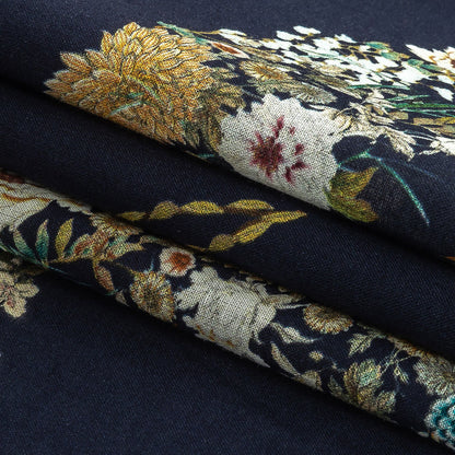 Cotton Voile - Navy Floral Cranes - Hera's Revenge Print - Mood Exclusive Gaia Collection
