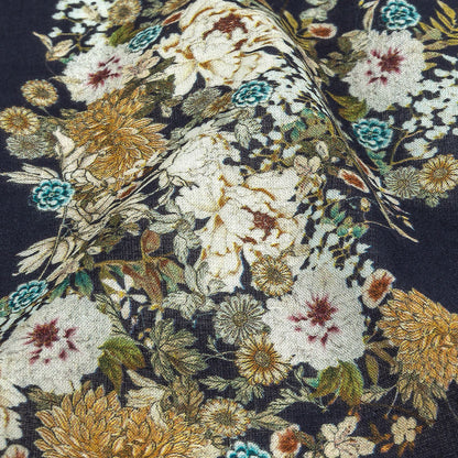 Cotton Voile - Navy Floral Cranes - Hera's Revenge Print - Mood Exclusive Gaia Collection