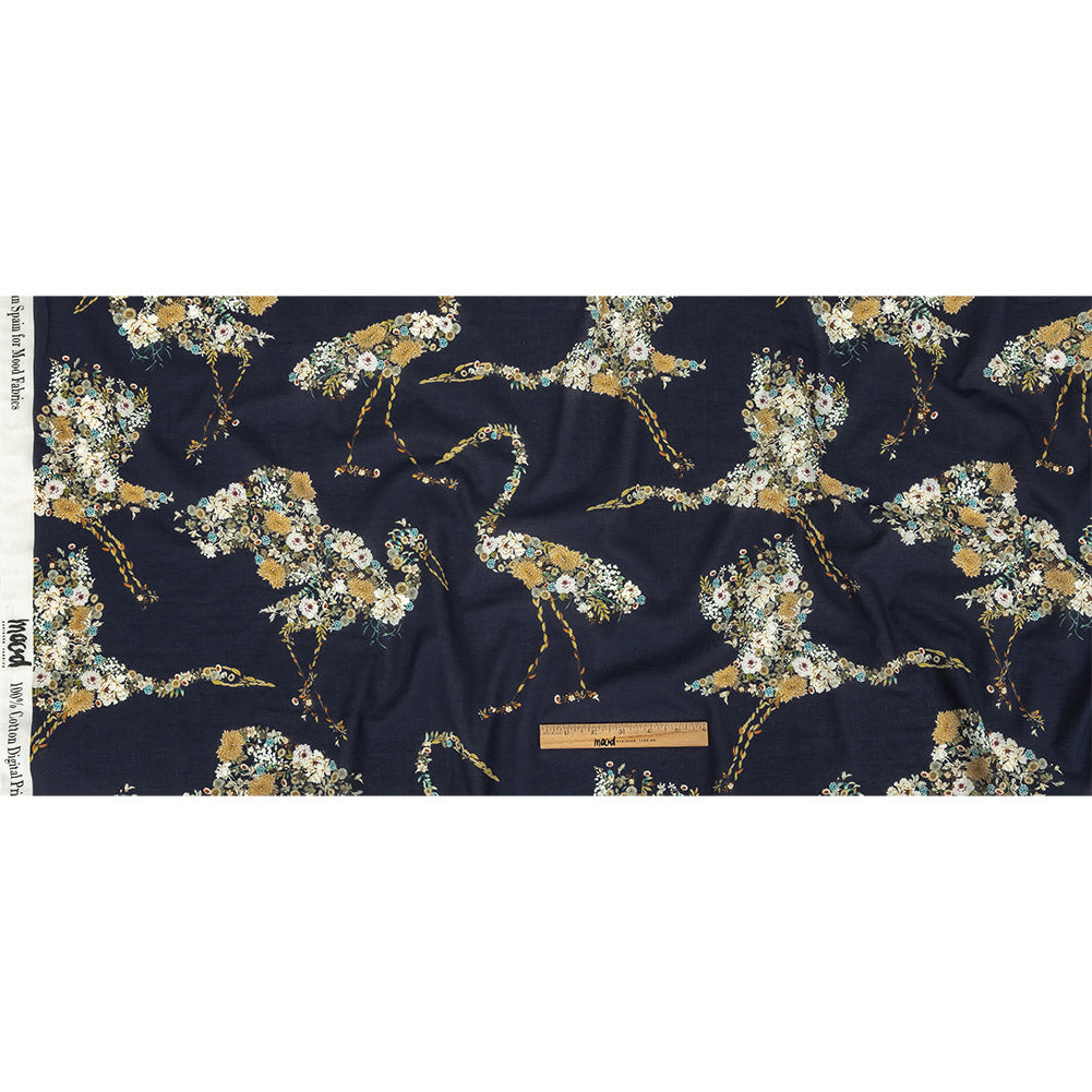 Cotton Voile - Navy Floral Cranes - Hera's Revenge Print - Mood Exclusive Gaia Collection - Full